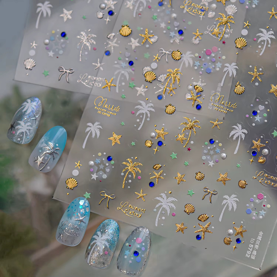 tomoni nailart Nagelaufkleber 5D Geprägt, Glänzend, Ozeanelemente - Bild 1