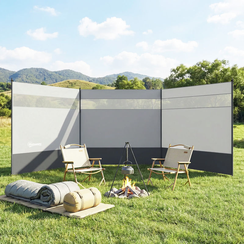 Outsunny Faltbarer Camping Windschutz mit Lichtquellenfenster in Grau, B/H: 440 x 140 cm - Bild 2