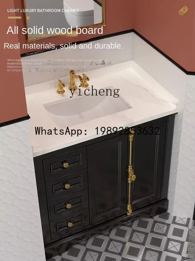 LYY Badezimmerschrank aus massivem Holz mit Waschbecken in Schwarz - Bild 4