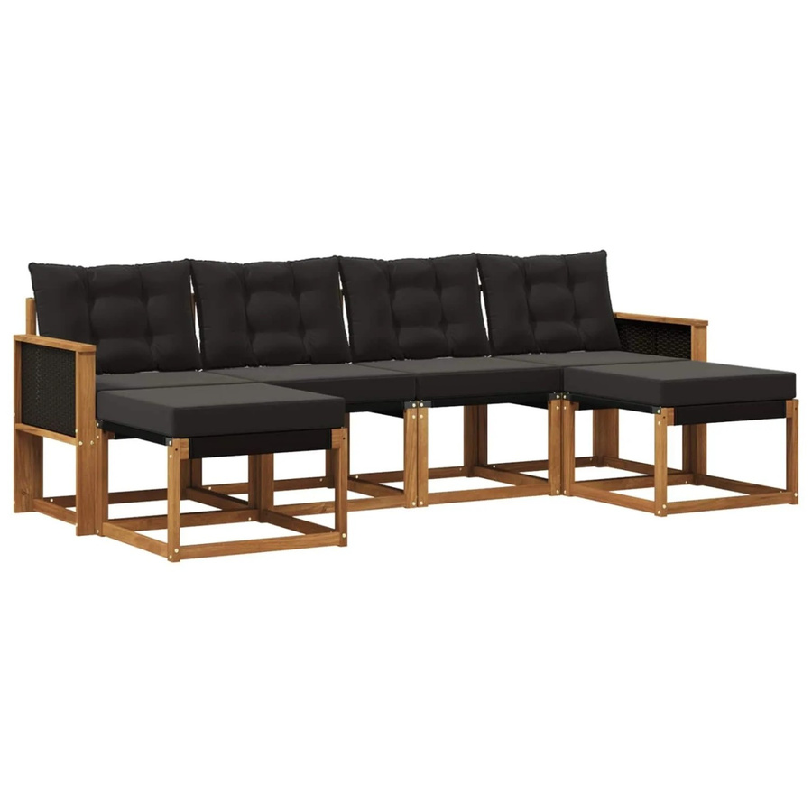 vidaXL Outdoor-Sofagarnitur aus Akazienholz mit Textilene und Kissen, 6-teilig, Schwarz/Natur - Bild 2