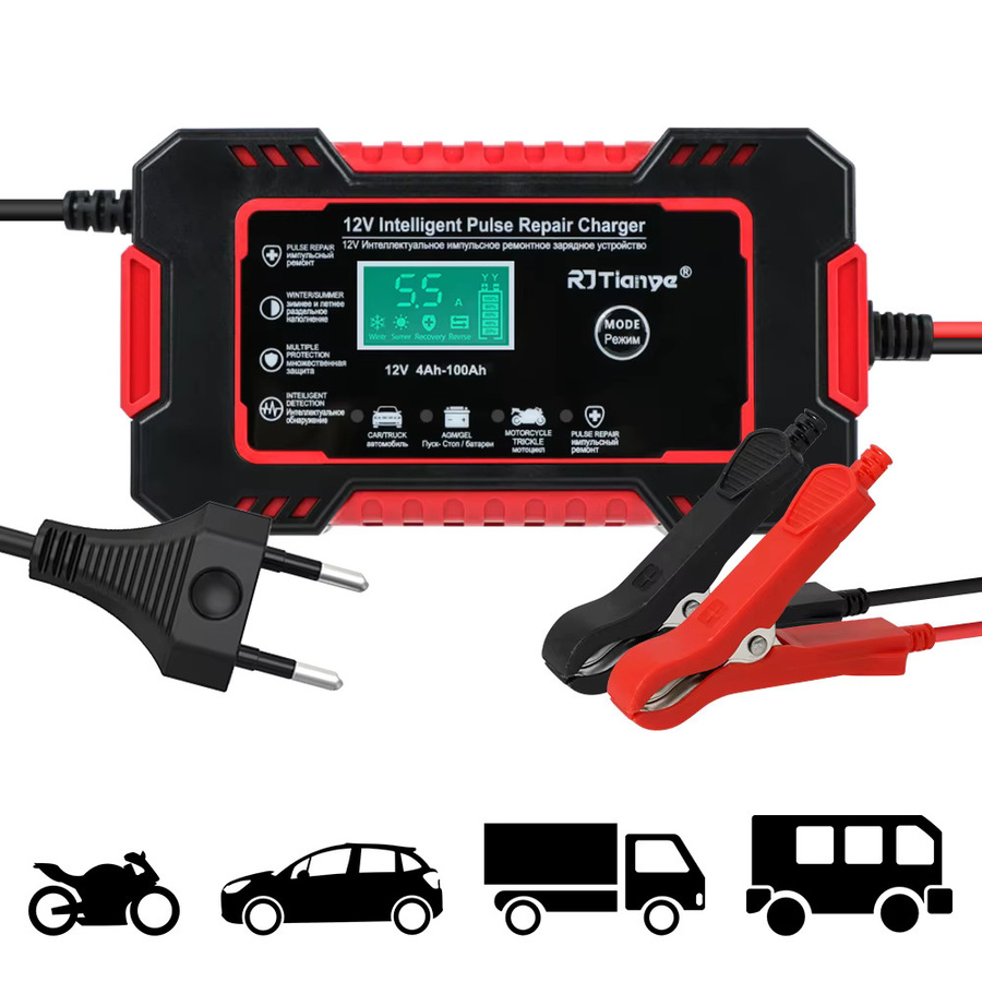 Universal Auto Batterie Ladegerät mit LCD Display 12V 6A für Blei-Säure, AGM und Gel Batterien in Gelb-Schwarz mit Schnellladung und Power Puls Reparaturfunktion - Bild 2