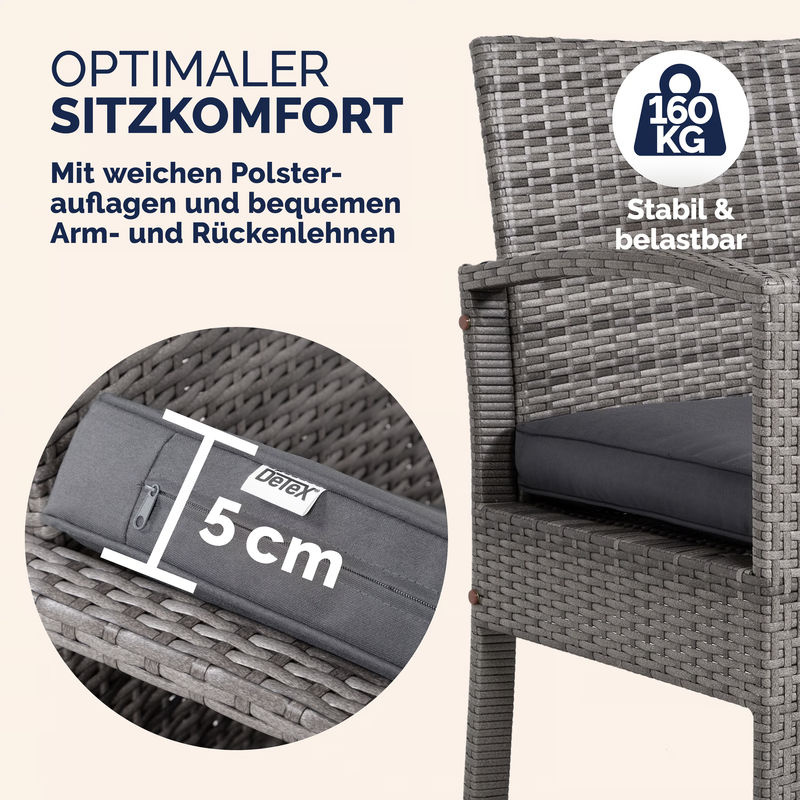CASARIA Polyrattan Garten-Sitzgruppe 4-teilig in Grau/Anthrazit mit Tisch, Bank und Stühlen - Bild 4