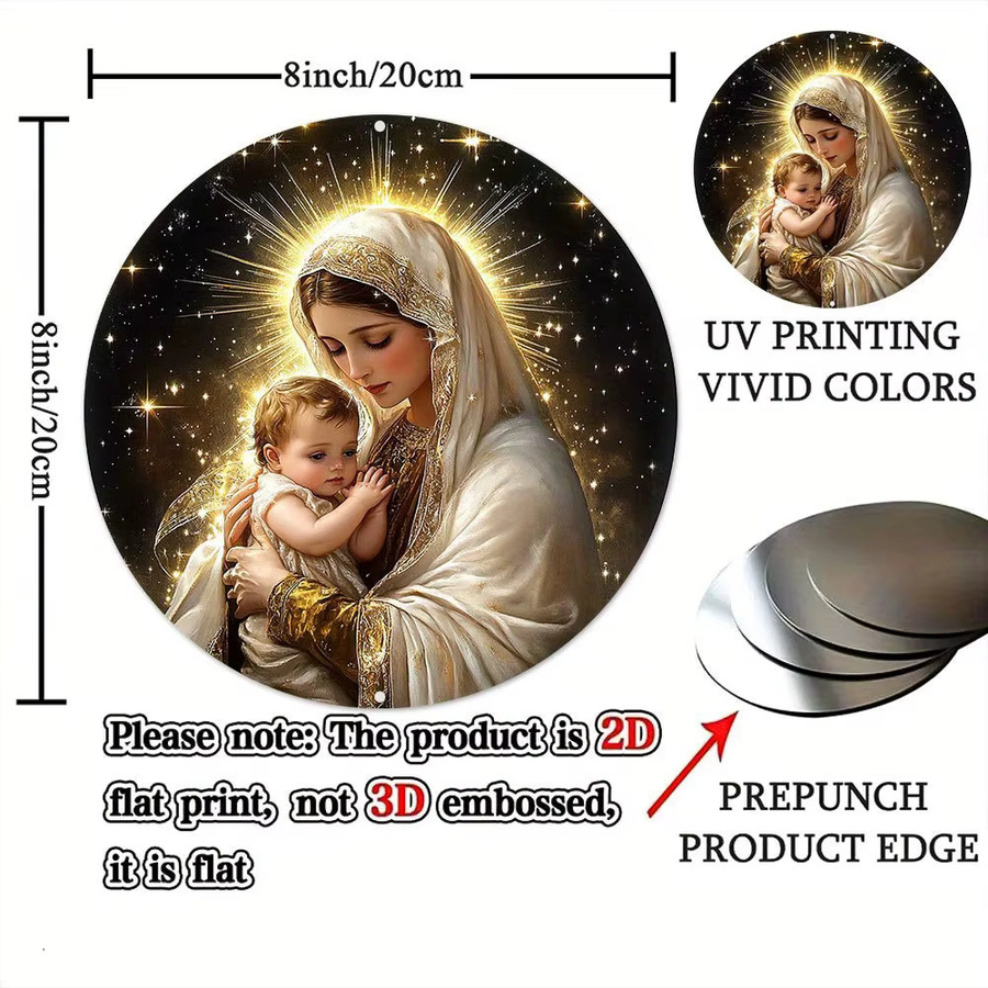 Religiöse Wanddekoration Potdemiel Jungfrau Maria und Jesus Vintage Metallkunst in Gold und Multicolour, Durchmesser: 20 cm - Bild 2