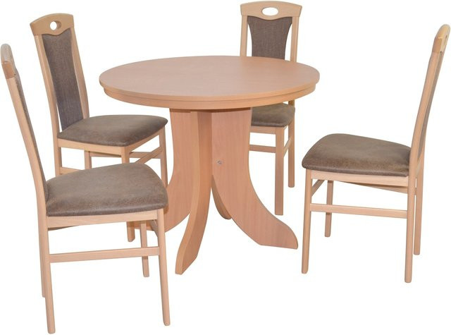 Essgruppe Paulina von möbel direkt online, 5-teilig aus Massivholz Buche, braun, lackiert mit Stoffbezug - Bild 1