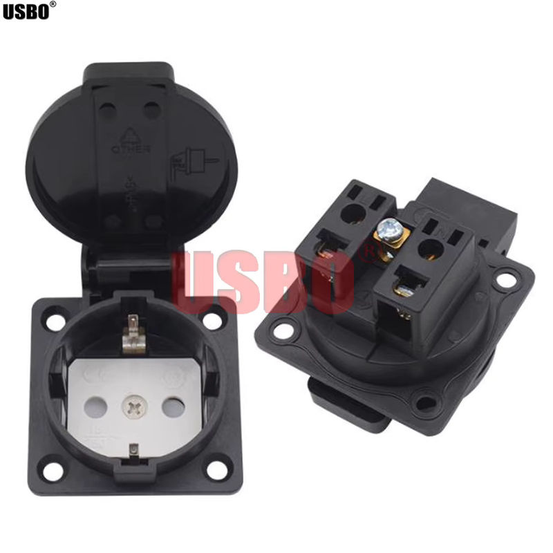 USBO Industrie-Stecker und Buchse IEC320-C13/C14 aus Kupfer in Schwarz mit gerader oder Ellbogenform, 10A 250V - Bild 2