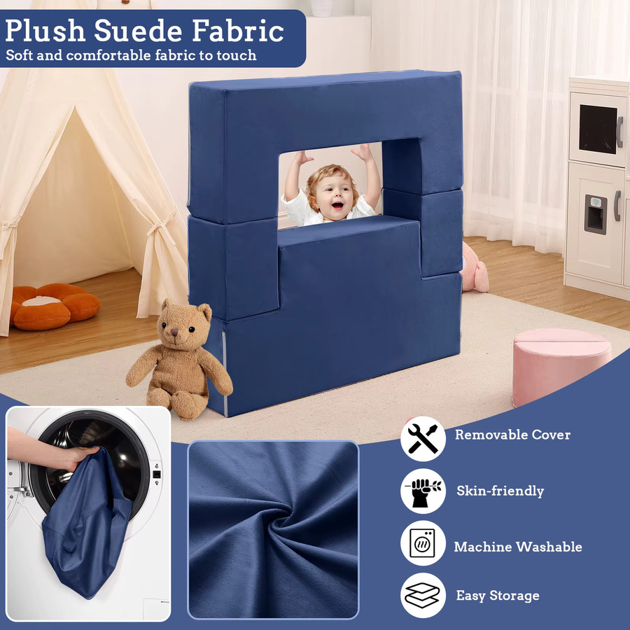 HiMISS Modulares 6-teiliges Kinder-Spielsofa aus Softschaum in Grau und Blau für Spielzimmer und Schlafzimmer - Bild 5