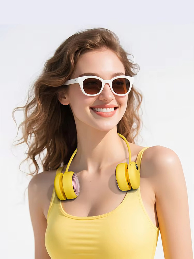 Lenovo Tragbarer Nackenventilator mit 5 Geschwindigkeiten und USB-Aufladung in Weiß oder Gelb - Bild 5