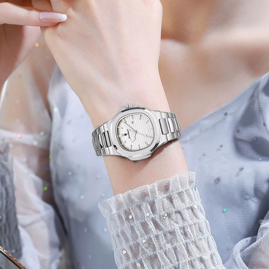 POEDAGAR Armbanduhr, Quarz, Edelstahl, Silber, Damen, Datum - Bild 5