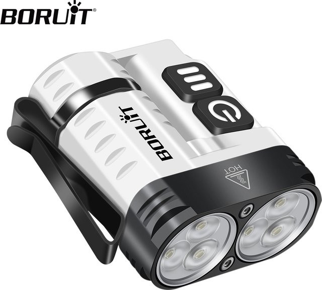 Boruit U6 SST20 LED EDC Taschenlampe mit Typ-C wiederaufladbarem Akku, Clip und Magnet, Schwarz/Weiß - Bild 1