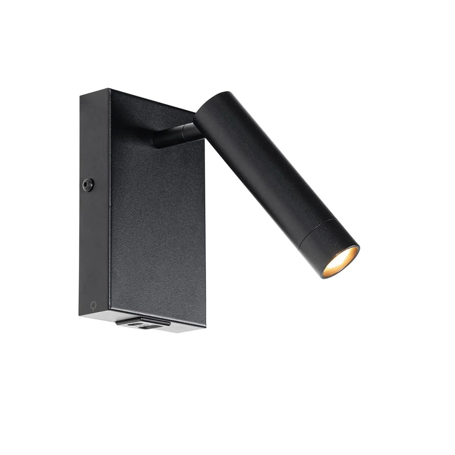 QAZQA Moderne Wandleuchte aus Aluminium in Schwarz mit dimmbarer Funktion und USB-Anschluss - Bild 2
