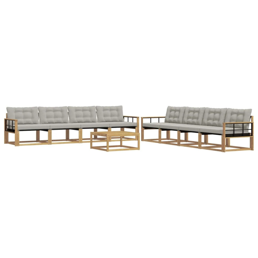 vidaXL Outdoor-Sofagarnitur 9-teilig aus Akazienholz und Textilene in Weiß-Hellgrau, B/T/H: 79 x 79 x 37 cm - Bild 2