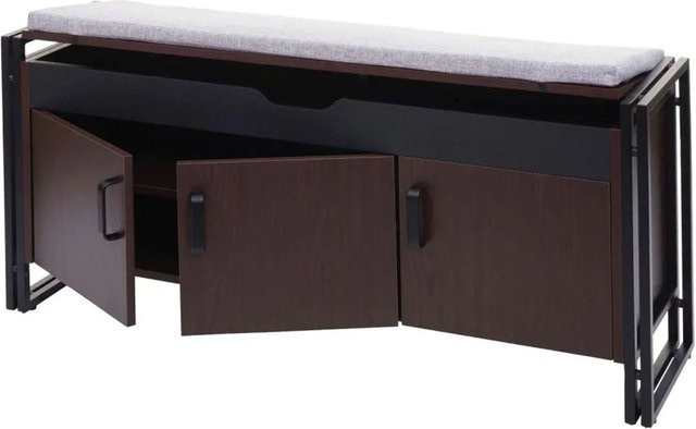 Schuhkommode MCW-A27 mit Sitzmöglichkeit und Kissen in Dunkelbraun, B/T/H: 110 x 53 x 30 cm - Bild 2