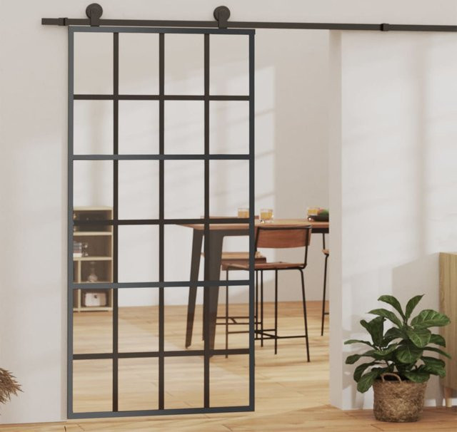 vidaXL Schiebetür aus ESG-Glas und Aluminium in Schwarz und Transparent, B: 102 cm, H: 205 cm - Bild 2