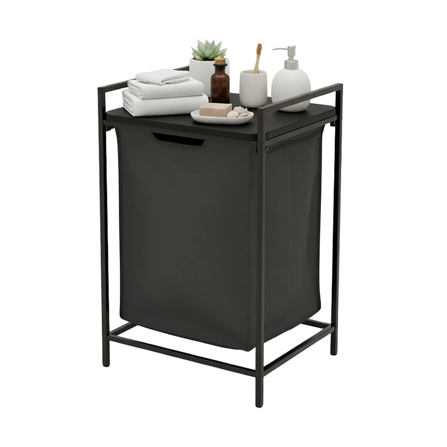 Relaxdays Wäschesammler aus Metall mit Ablage, Schwarz, B/T/H: 72 x 33 x 50 cm - Bild 2