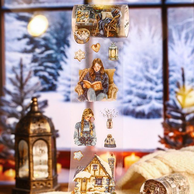 Winter Home Girl Washi Tape mit handgemalten Mustern, 1 Rolle, B: 6 cm, L: 200 cm, Multicolour - Bild 1
