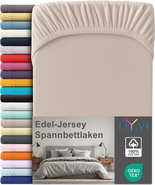 NYVI Edel Jersey Spannbettlaken Deluxe aus 100% supergekämmter Baumwolle, Farbe: Basalt, B/T: 90 x 200 cm, passend für Matratzen bis 25 cm Steghöhe - Bild 1