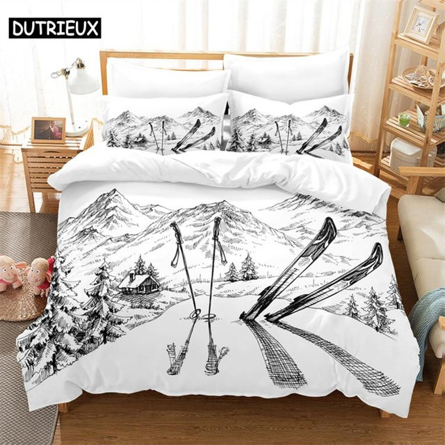 JMG Household Supplies Bettwäscheset mit Skifahren-Motiv im 3D-Digitaldruck, Microfaser, Weiß, B/H: 140 x 210 cm - Bild 1