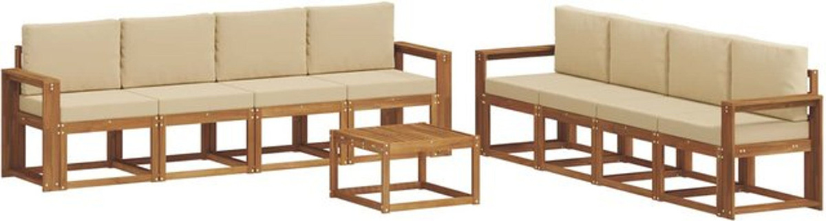 Modernes Outdoor-Sofagarnitur Loungemöbel Set aus Akazien-Massivholz mit 9-teiligen Kissen von vidaXL in Natur und Beige - Bild 1