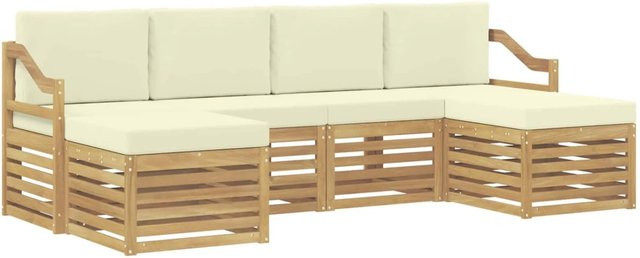 vidaXL Outdoor-Sofagarnitur 6-teilig in L-Form aus Akazienholz mit Polstern in Weiß und Beige, B/T/H: 245 x 122,5 x 73 cm - Bild 1