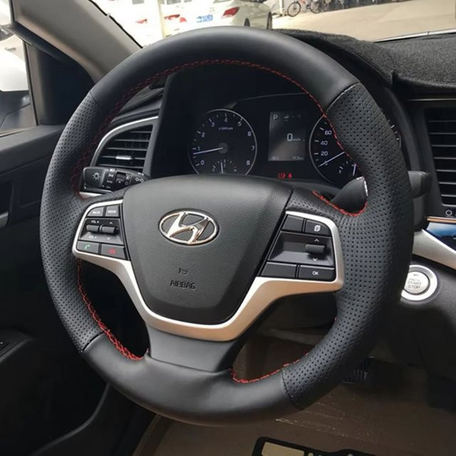 CREATROAD Lenkradabdeckung aus Kunstleder für Hyundai Elantra, Solaris und Accent, Farbe: Schwarz - Bild 1