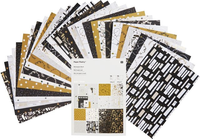 Rico Design Paper Poetry Motivpapier Nostalgic Christmas schwarz-gold, 30 Blatt A4 - Bild 1
