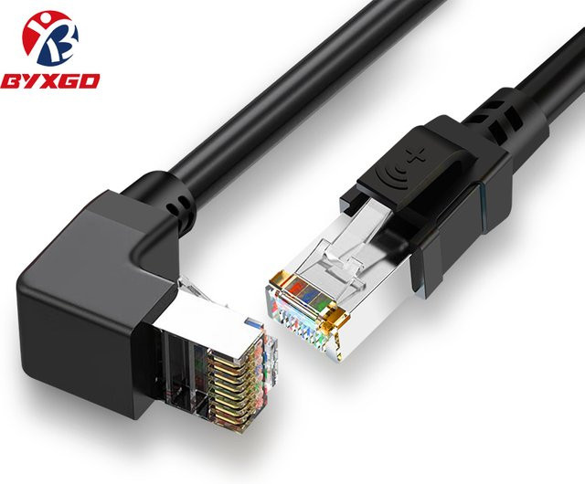 BYXGD Ethernet LAN Kabel CAT6A STP doppelt geschirmt mit 90-Grad-Anschluss in Schwarz, 100 m - Bild 1