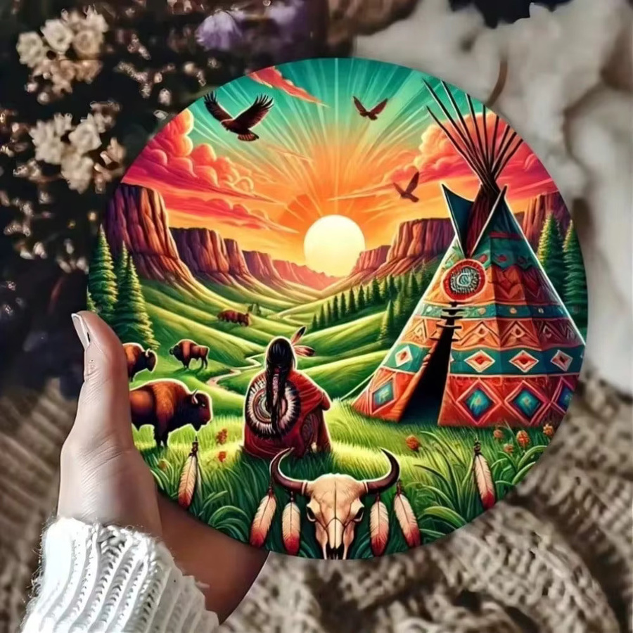 CIFBUY Wandkunst Tipi-Illustration im Western-Boho-Stil, geometrische Natur-Dekoration in Multicolour - Bild 3