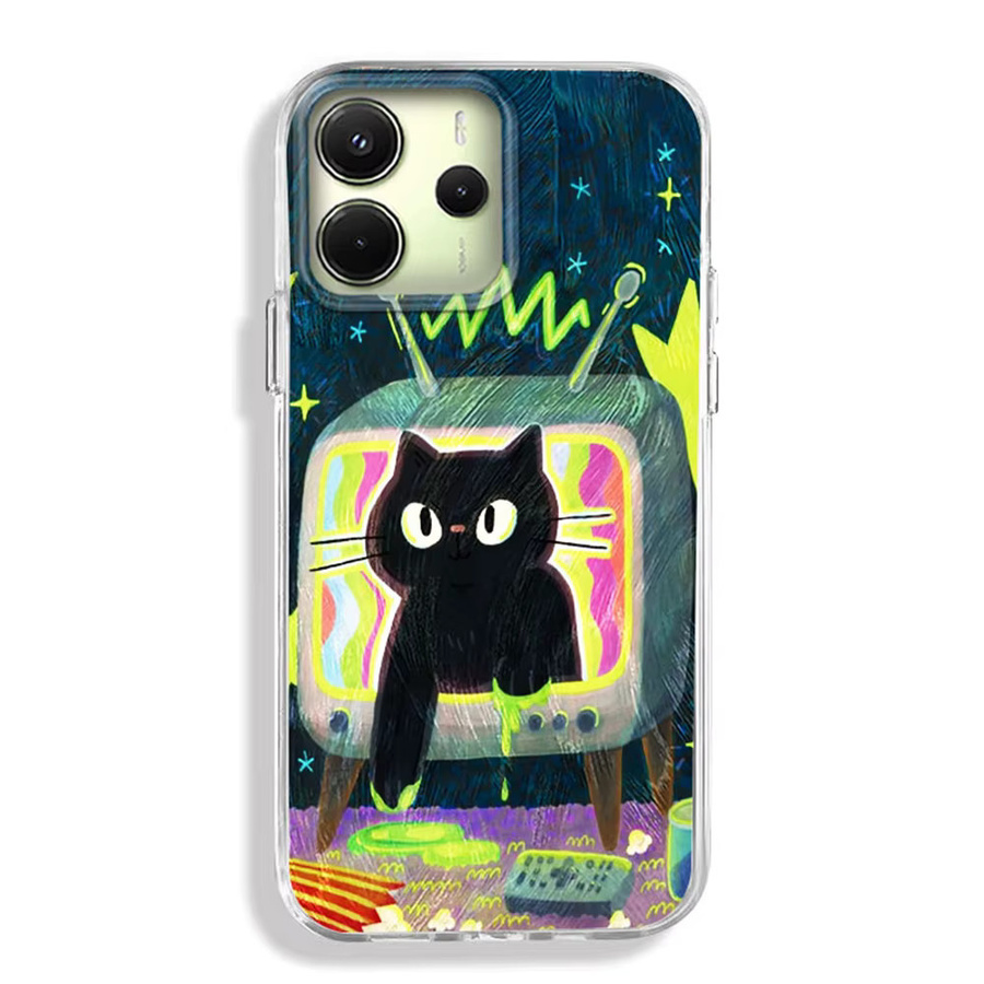 Handyhülle mit Cartoon Katze und Mädchen Design für Xiaomi Redmi Serie in Schwarz - Bild 3