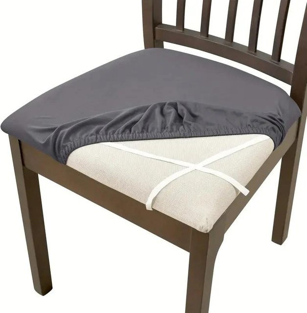 2 Stück elastische Esszimmerstuhl Sitzbezüge aus Spandex Stretch in Grau, abnehmbar und waschbar - Bild 1