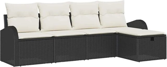 vidaXL Garten-Sofa-Set aus Polyrattan in Schwarz, 5-teilig mit 3-Sitzer-Sofa, Ottoman, Couchtisch und Kissen - Bild 1