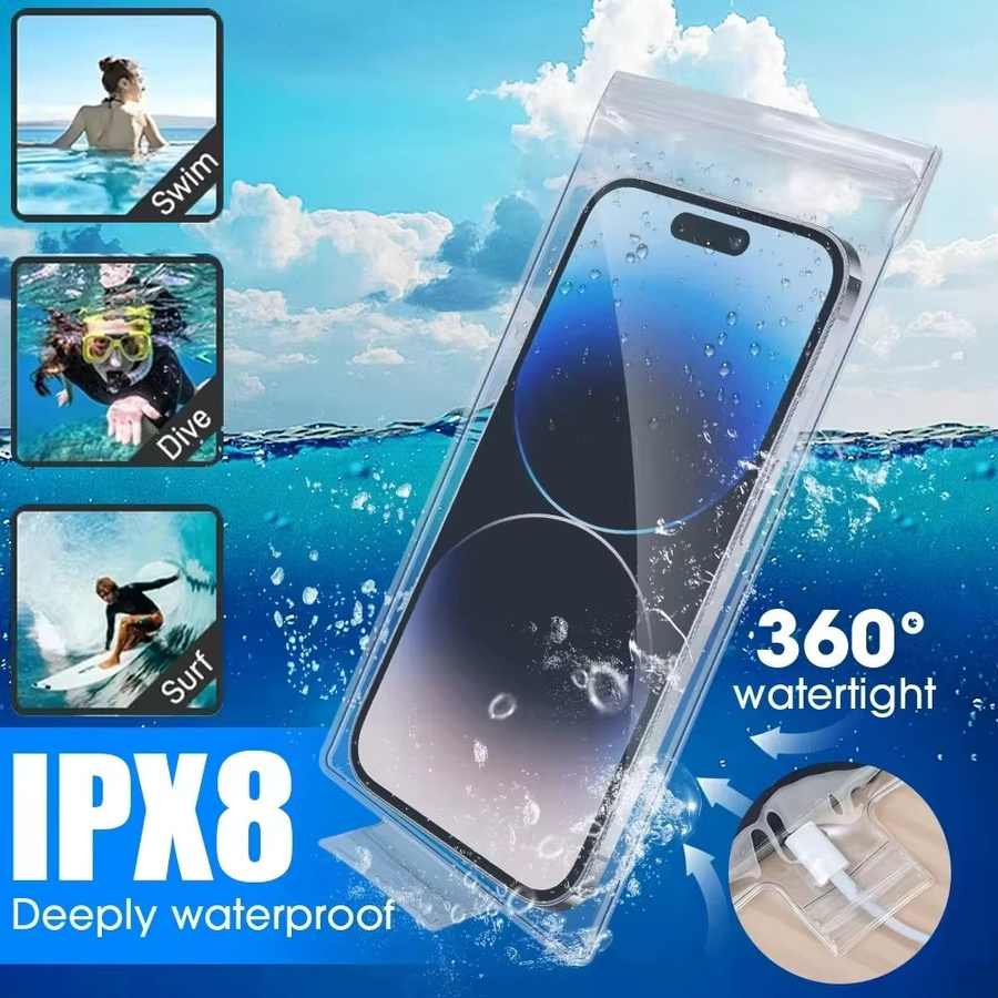 10er Pack Wasserdichte Handyhüllen in Transparent für iPhone 16, Samsung und Xiaomi als Unterwasser-Handyschutzhülle - Bild 2