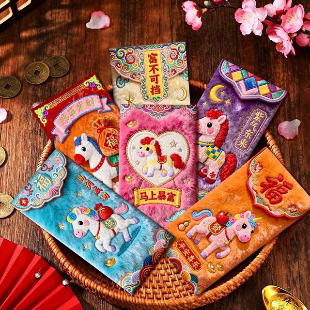 6-teiliges Set chinesische rote Umschläge Hong Bao aus Papier in Rot und Multicolour für das Frühlingsfest und Hochzeiten - Bild 1