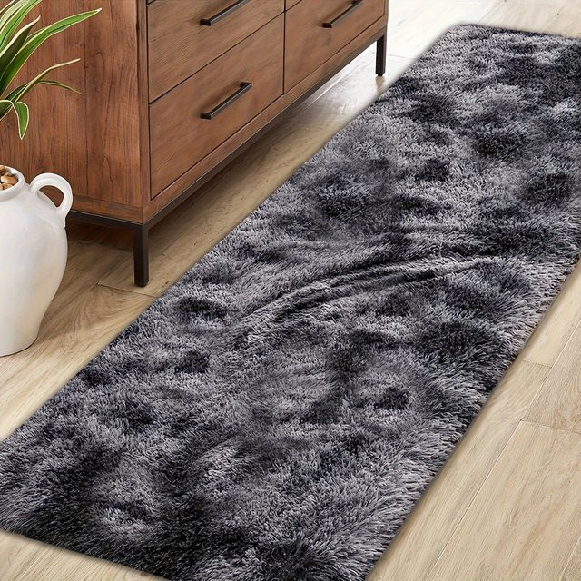 VIKAMA Moderner Batik-Plüschteppich in Grau, weiche und rutschfeste Faux-Fur Matte für Wohnzimmer, Schlafzimmer oder Kinderzimmer, Rechteckig, Breite: 180 cm, Tiefe: 60 cm - Bild 1