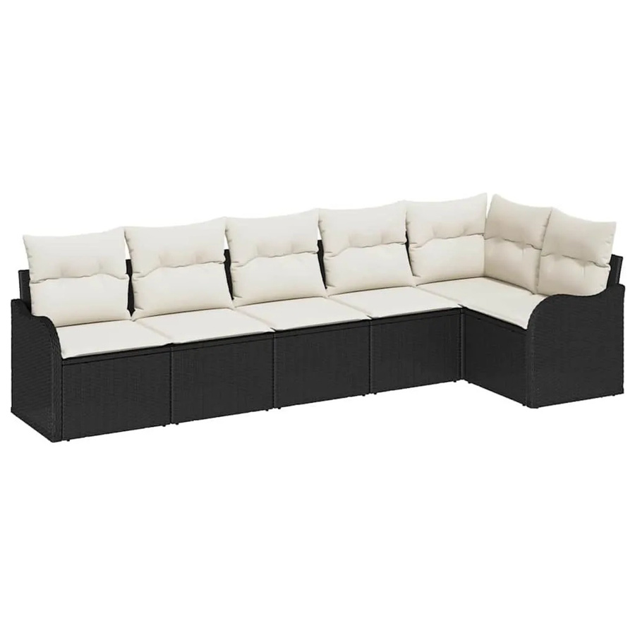vidaXL Garten-Sofa-Set aus Poly Rattan in Schwarz mit 6-teiliger Polstergarnitur und wetterfesten Kissen - Bild 2