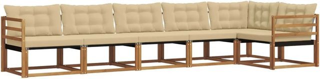vidaXL Outdoor-Sofagarnitur 6-teilig aus Akazienholz in Natur mit beige Kissen und Textilene-Elementen für Garten und Terrasse - Bild 1