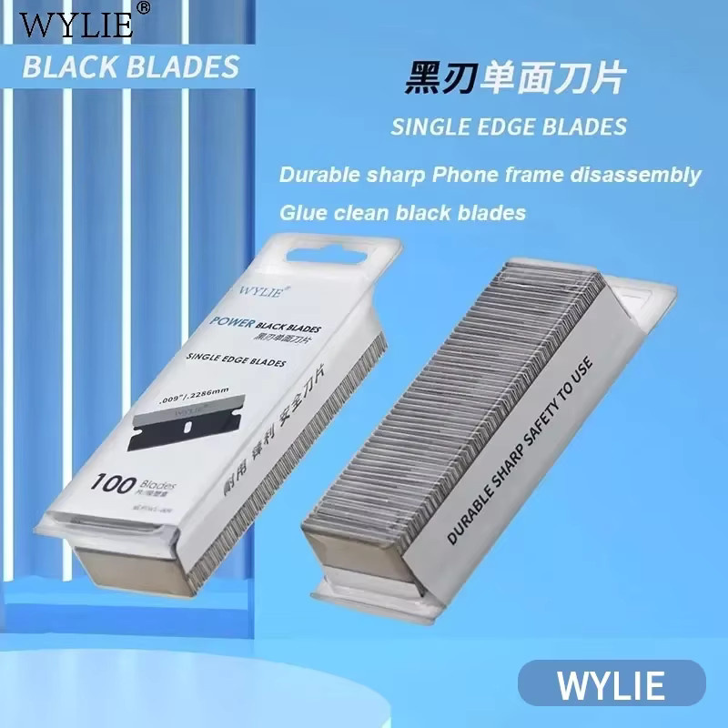 WYLIE WL-009 Single Edge Klingen Set, 100 Stück, Schwarz, Reparaturwerkzeug zum Schaben und Hebeln von Telefonrahmen und Glasabdeckungen - Bild 2