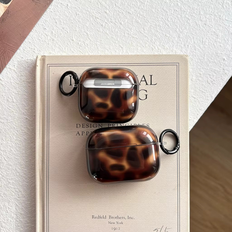 Retro Schutzhülle für Apple AirPods (1, 2, 3, 4, Pro, Pro 2) in Braun mit Bernstein-Muster und Haken - Bild 5