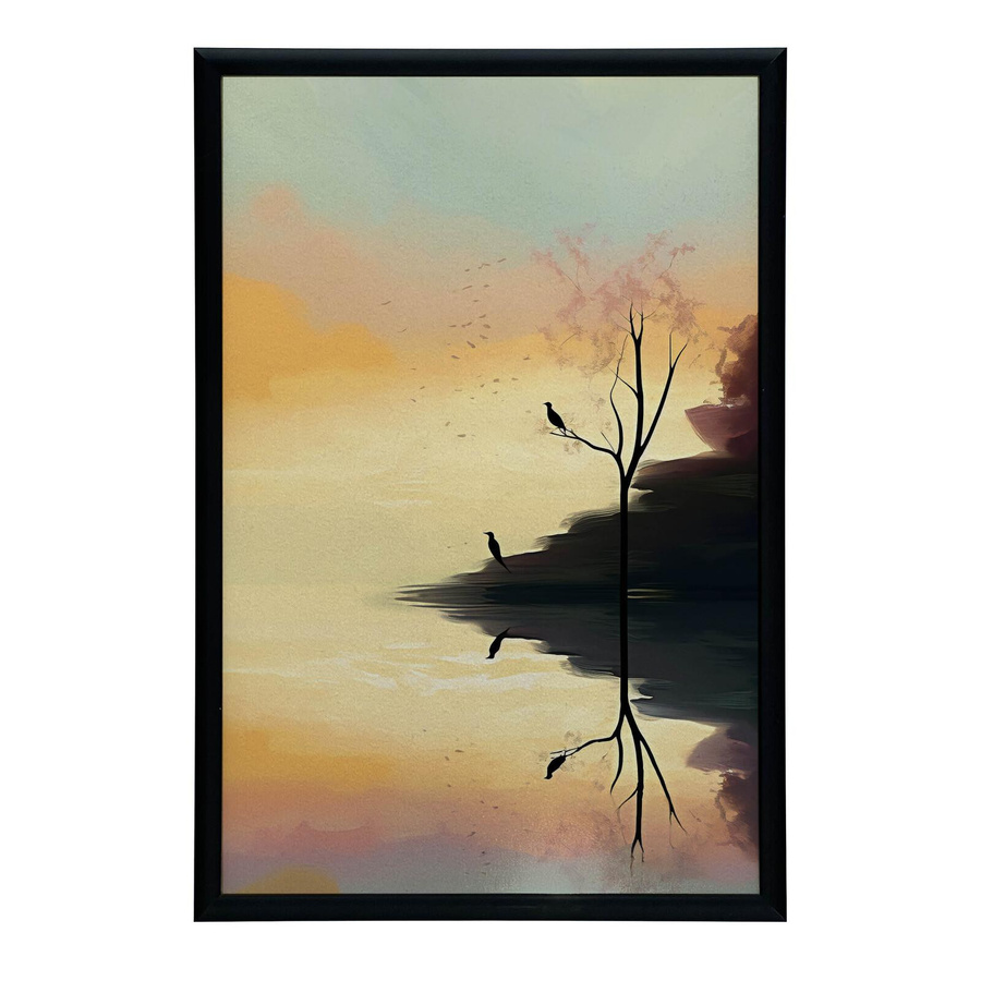 Pastelllandschaft Wandbild von iKable mit Gold Aluminiumrahmen auf mattem Papier, Breite: 40 cm, Höhe: 50 cm - Bild 2