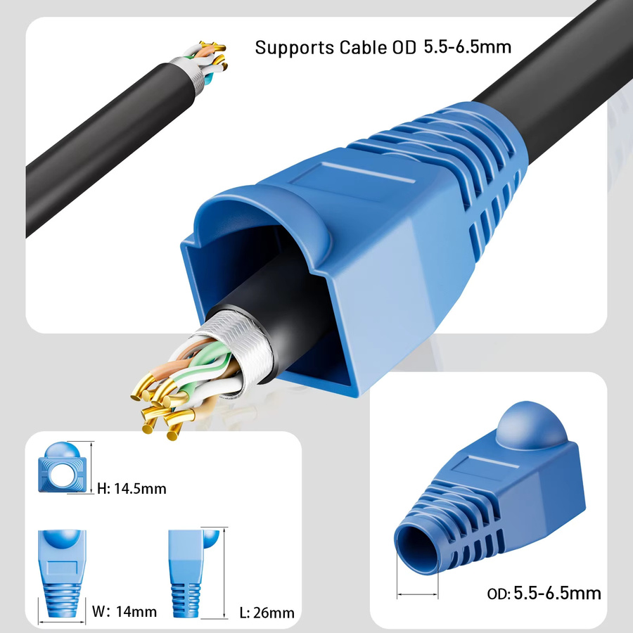 ZoeRax RJ45 Ethernet-Netzwerkkabel Zugentlastungsmanschetten und Steckerabdeckungen für CAT5 CAT5E CAT6 CAT6E, Mehrfarbig, Außendurchmesser: 6,5 mm - Bild 4
