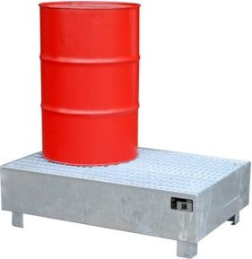 Bauer Südlohn Auffangwanne WM-2/200 aus Stahl, feuerverzinkt, unterfahrbar mit Gitterrost, Farbe: Silber, B/T/H: 80 x 120 x 36,5 cm, 2 x 200 l - Bild 1