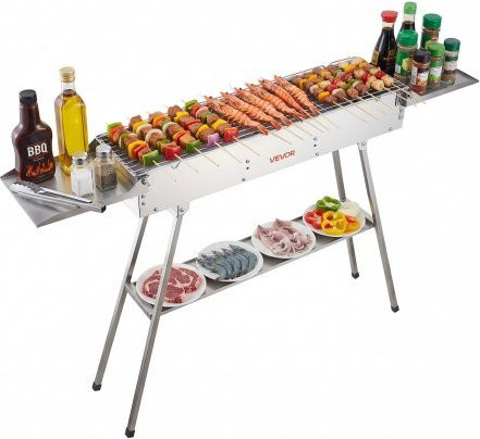 VEVOR Klappbarer Holzkohlegrill aus Edelstahl mit höhenverstellbarem Kohletray, Seitentischen und 0,16 m² Grillfläche für Camping und Garten - Bild 1