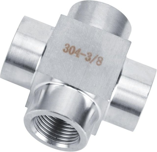 TOMTOP JMS 4-Wege T-Stück Rohrverschraubung aus 304 Edelstahl mit G38 Innengewinde in Silber - Bild 1