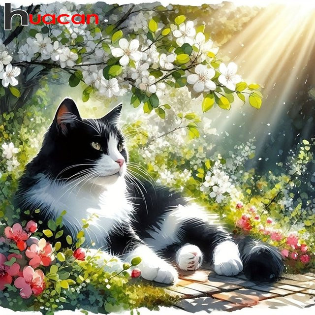 Huacan 5D Diamantmalerei Katze Mosaik Bastelset in Multicolour, Rund, B: 20 cm, H: 20 cm - Bild 1