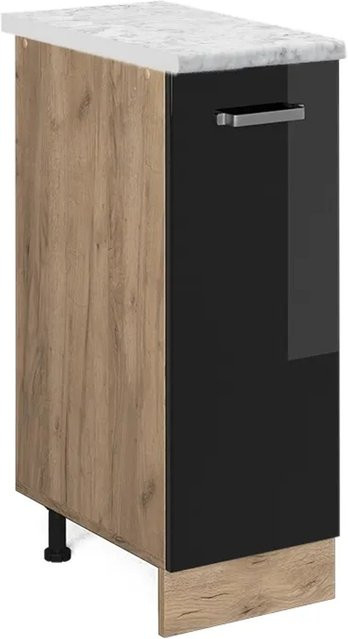 Vicco Apothekerschrank R-Line in Schwarz Hochglanz und Goldkraft Eiche mit Marmor-Optik, B/T/H: 30,0 x 46,0 x 81,6 cm - Bild 1