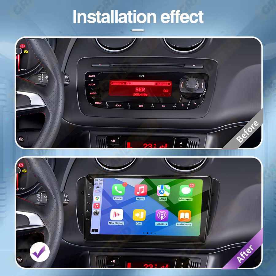 Grandnavi Android 14 Multimedia Autoradio mit 9 Zoll IPS Display für SEAT Ibiza MK4 6J 2008-2015, Schwarz, inklusive GPS und drahtlosem CarPlay - Bild 2