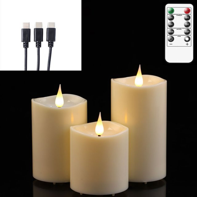 Zabicat LED-Stumpenkerzen aus Kunststoff in Weiß mit Fernbedienung, Timer und Akku oder Batteriebetrieb für die Weihnachtsdekoration - Bild 1