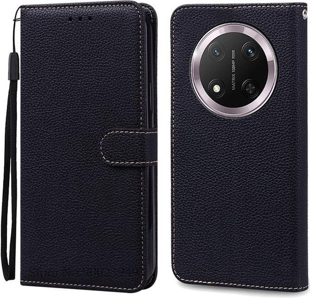 Honor Magic 7 Lite 5G Brieftaschen Leder-Klapphülle in Schwarz - Bild 1