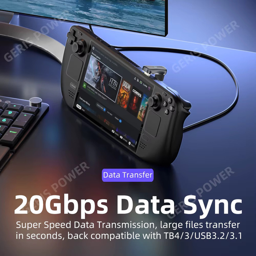 Geris Power 180-Grad-Winkel USB-C-Adapter Typ C Stecker auf Buchse mit 20 Gbit/s und 140 W PD Schnellladefunktion für Steam Deck und PC - Bild 4