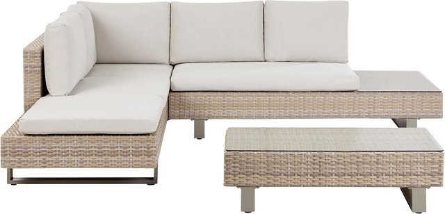 Beliani Lounge Set LANCIANO aus Polyrattan in Cremeweiß mit Eckelement, Outdoor-Couchtisch und Kissen - Bild 1