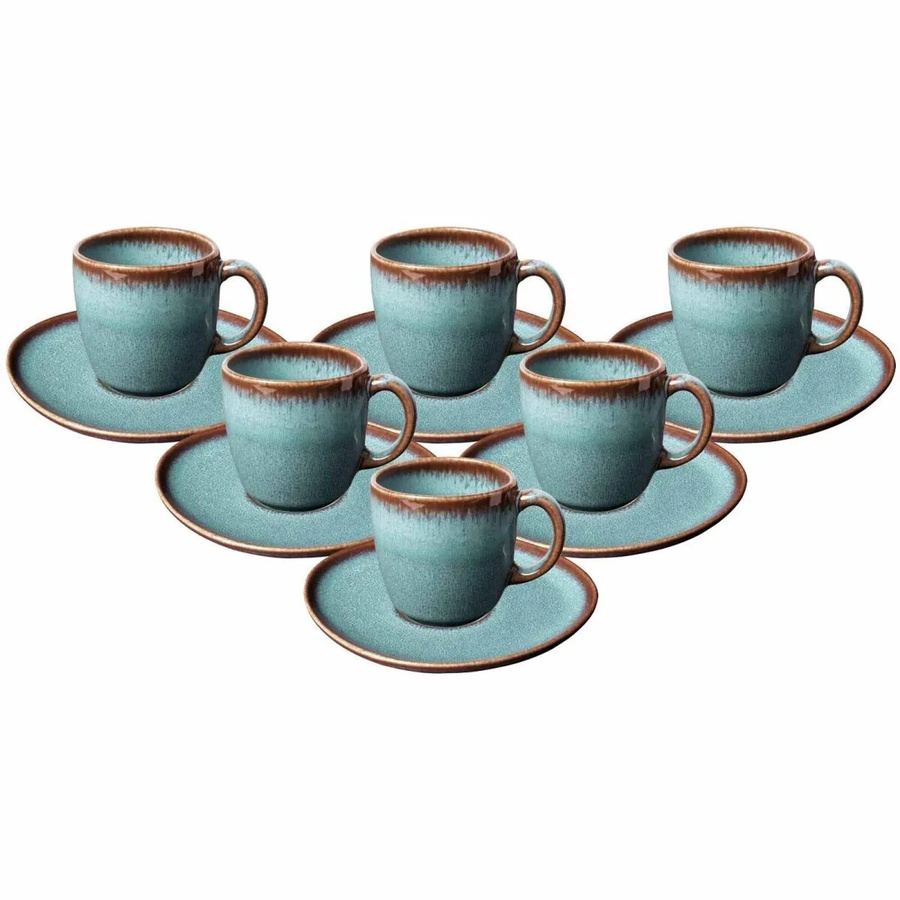 Villeroy & Boch like. Lave Kaffeetassen mit Untertassen 6er Set Glacé in Weiß und Türkis, 190 ml - Bild 2